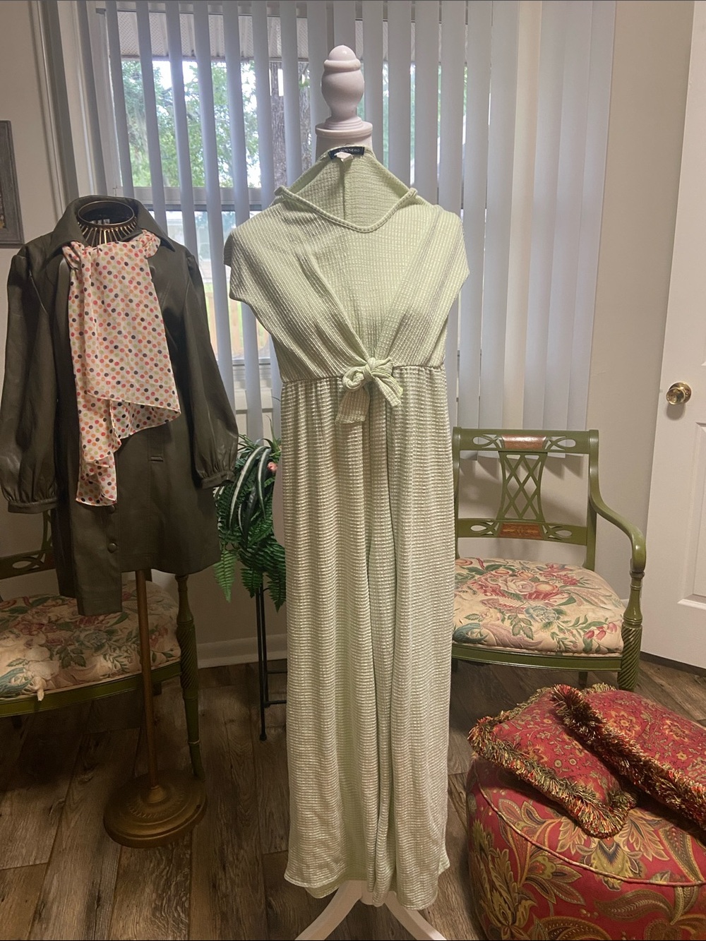 Caution To The Wind Pale Green Ribbed Knit pants suit